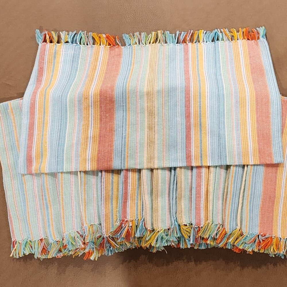 8 pack Food Network Multi-Color 20" Striped Fringed Cloth Napkins